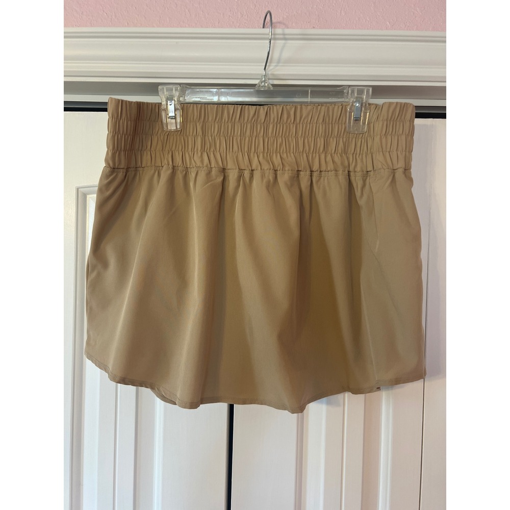 Pinspark Tan Athletic Skort High Waisted Smocked Tennis Skirt with Pockets 2XL